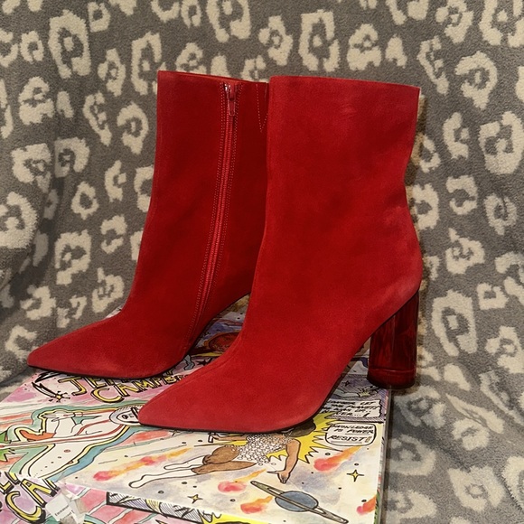 Jeffrey Campbell Lustful Red ❤️ Suede Heeled Booties 😍 New & Never Worn 😍 - Picture 3 of 17